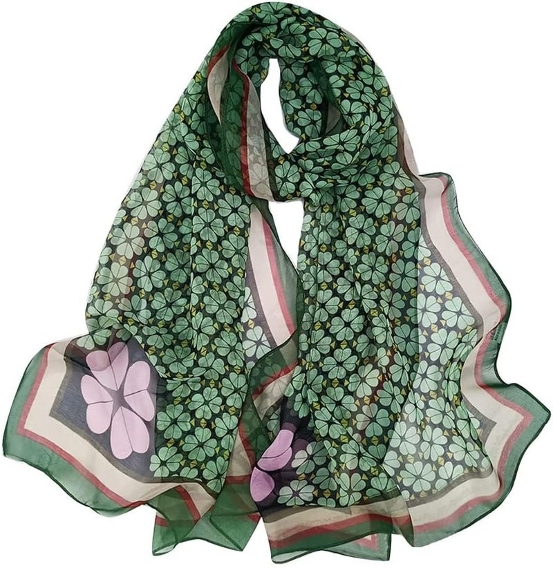 E-Clover Herebuy - Unique Women's Floral Scarves: Chiffon Flowers & Birds Printed Scarf - Image 1